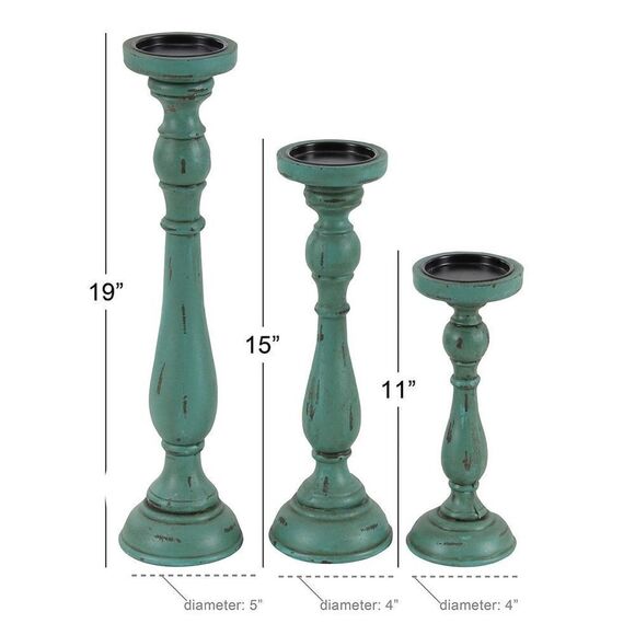 Pier 1 Imports Traditional Turquoise Wood Set of 3 Candle Holders - Picture 3 of 12